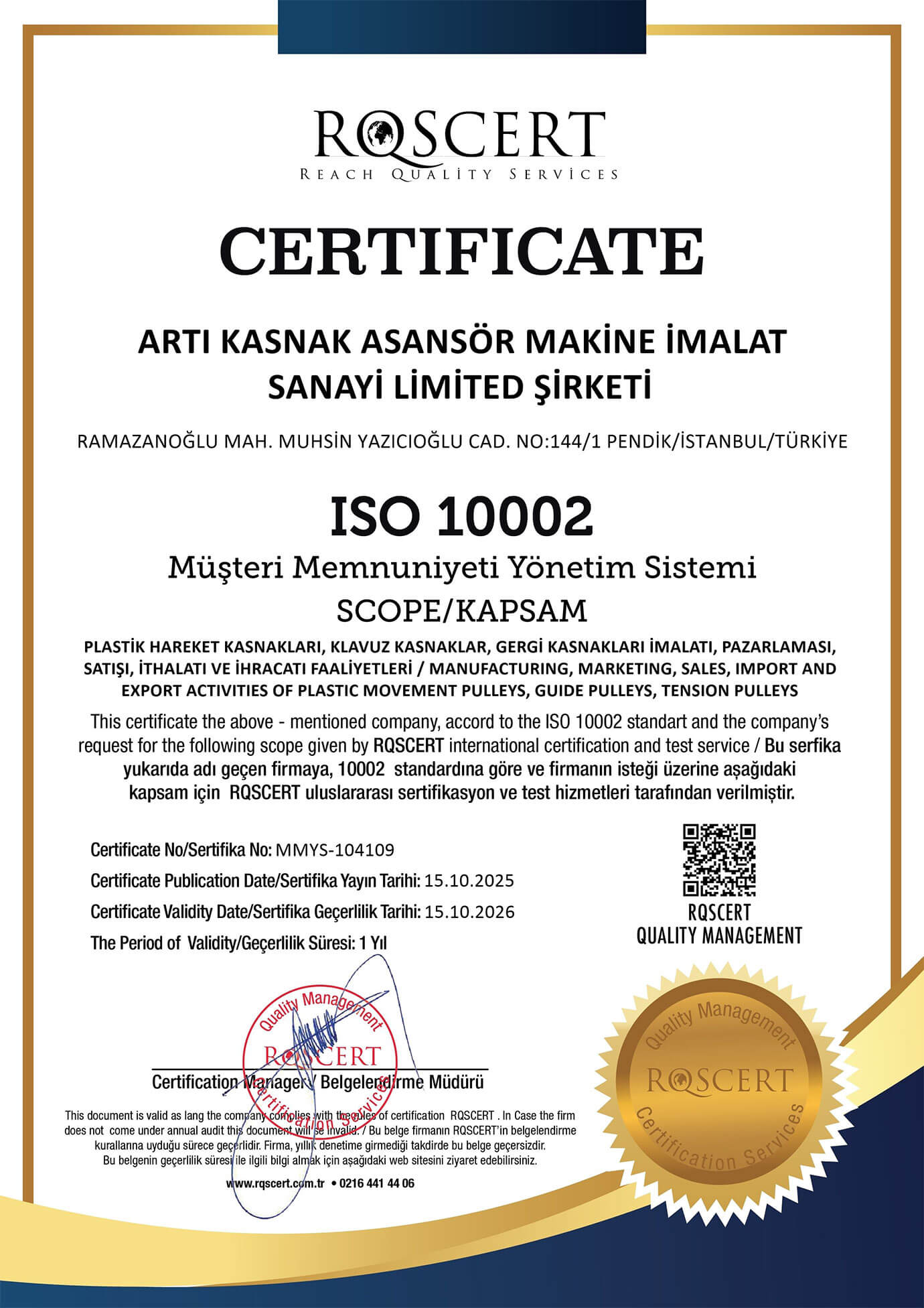 Artı Kasnak ISO 10002