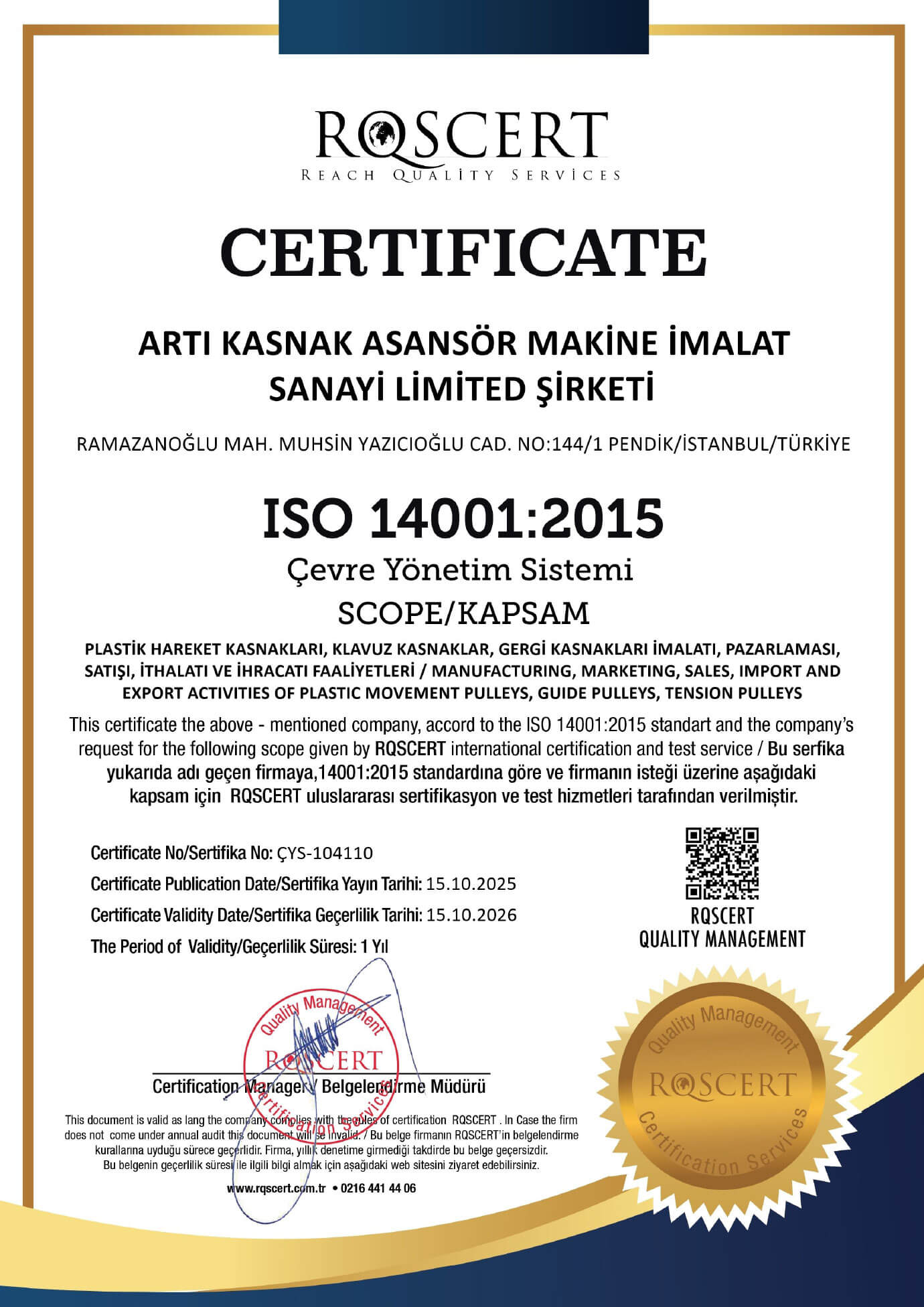 Artı Kasnak ISO 14001