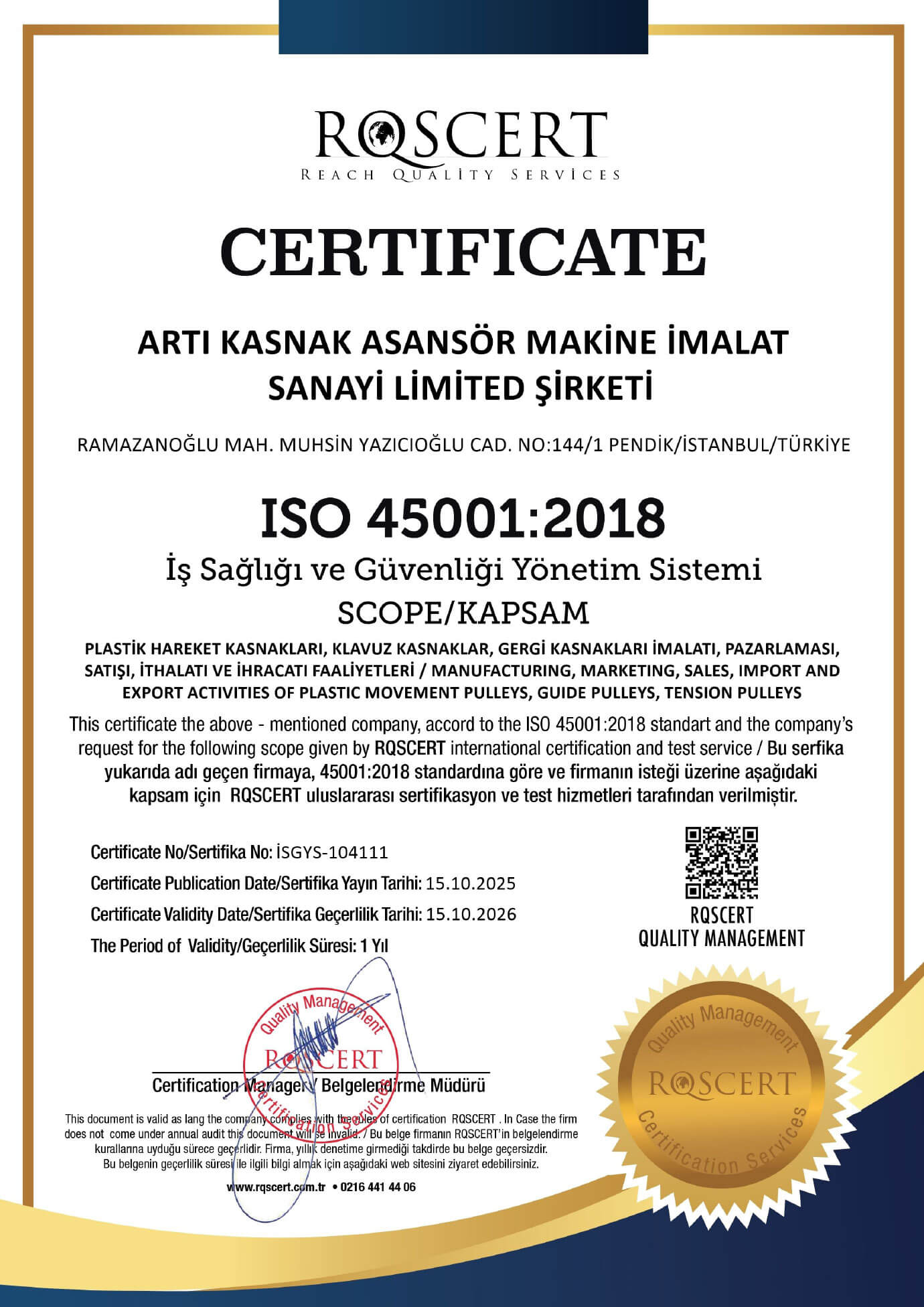 Artı Kasnak ISO 45001