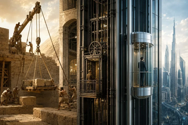 Asansörlerin Tarihçesi: Antik Çağdan Modern Gökdelenlere Uzanan Yolculuk Asansörlerin Tarihçesi: Antik Çağdan Modern Gökdelenlere Uzanan Yolculuk.